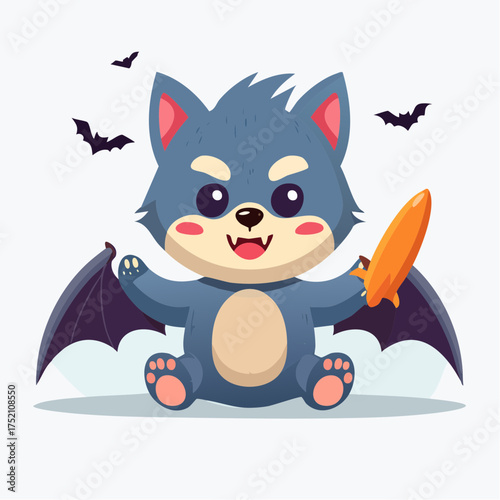 Cartoon werewolf with bat wings with transparent background