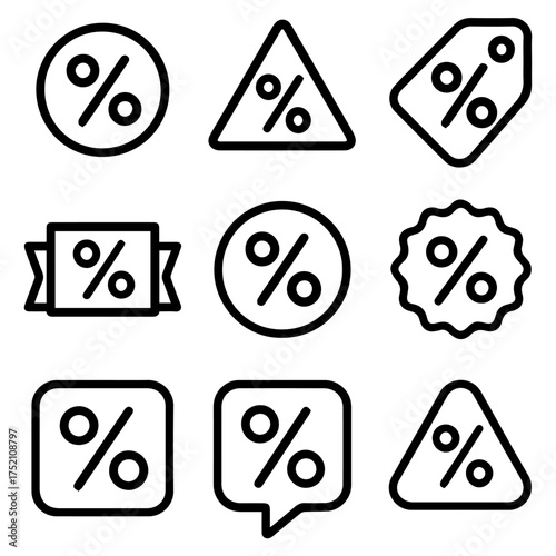 set of outline icons percentages vector on a white background
set of 9 line icons, vector, on a white background