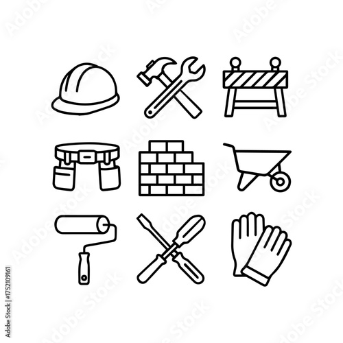 set of outline icons builder vector on a white background
set of 9 line icons, vector, on a white background