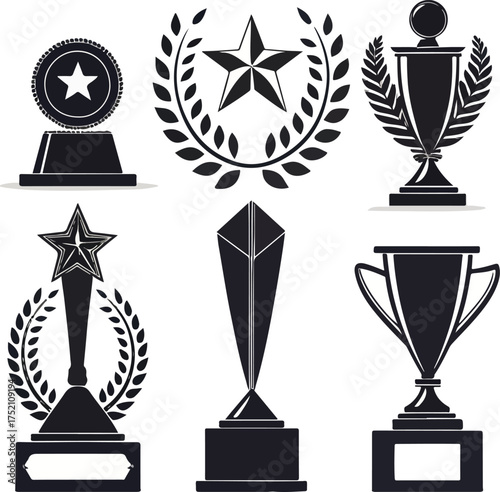 Elegant vector collection of trophy silhouette designs for award achievements and recognition
