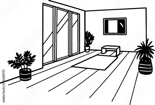 Indoor Solace A Serene Scene of Interior Design and Natural Elements Creating Tranquility in a Modern Home Setting with Wood Accents and Lush Greenery