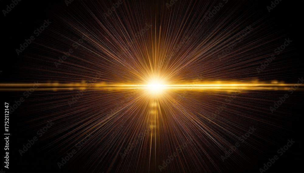 Obraz premium Bright Golden Horizontal Lens Flare Effect With A Glowing Center On A Black Background