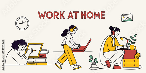 Dynamic remote work lifestyle with happy, productive people at home office