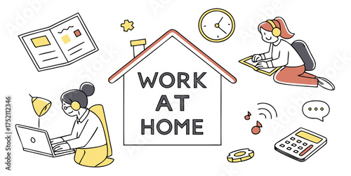 Cheerful work from home scene of people working remotely, modern lifestyle