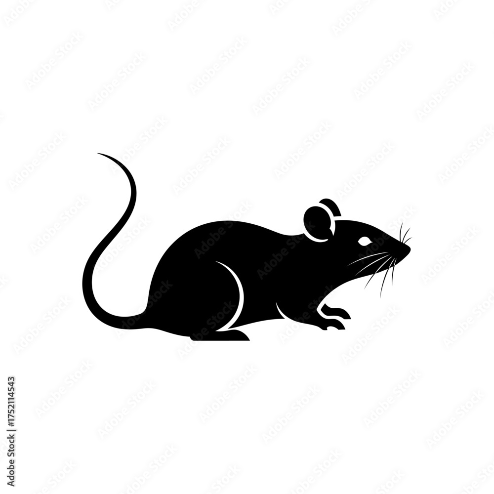 Obraz premium Silhouette of a Black Mouse Standing on a White Background.
