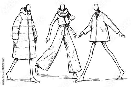 Sketch. Abstract cartoon Fashion Girls without boots