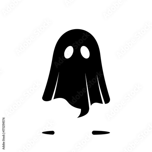 Simple black ghost illustration on white background for Halloween holiday.
