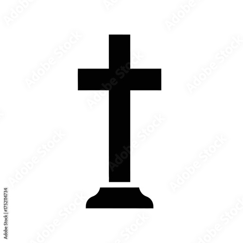 A simple black cross on a white background representing faith and spirituality.