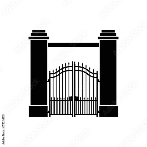 Elegant wrought iron gate between two pillars, a grand entrance.