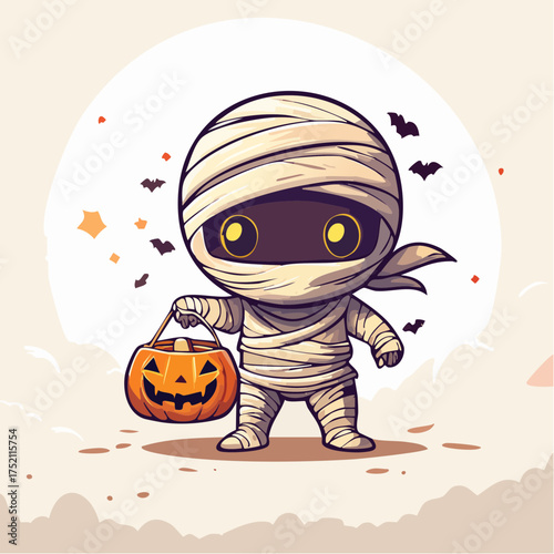 mummy holding pumpkin basket with transparent background