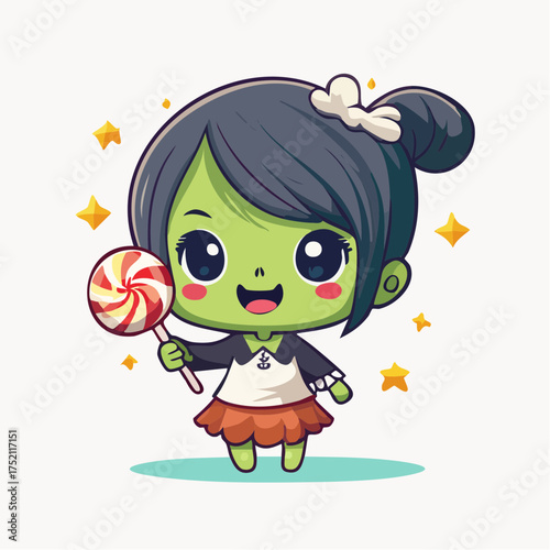 Zombie girl holding candy with transparent background