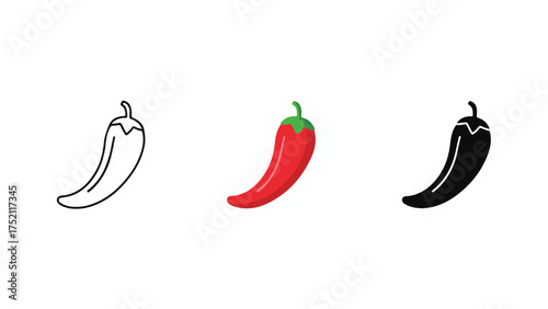 Vibrant red chilli pepper illustration with green stems