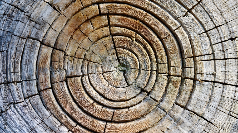 Fototapeta premium Extreme close-up of concentric growth rings on an ancient ginkgo tree stump.
