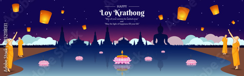 Vector illustration of Loy Krathong Festival social media template