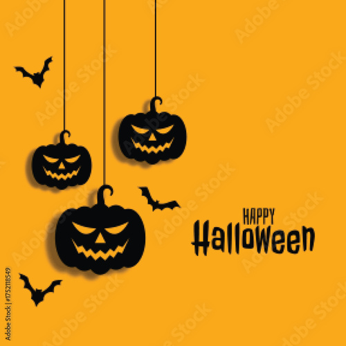 flat halloween pumpkin and bats background