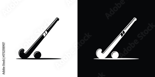 Black and White Isolated Hockey Stick with Ball Equipment Sport Icon