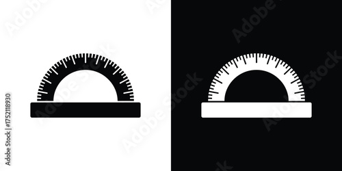 Black and White Protractor Half Circle Tool on Transparent Background