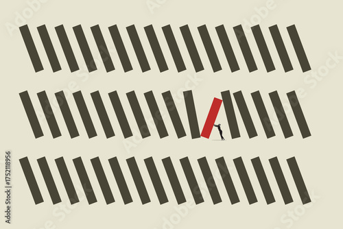 Business woman stopping falling block. concept of Business risk management, Problem solution, leadership symbol. Eps10 illustration