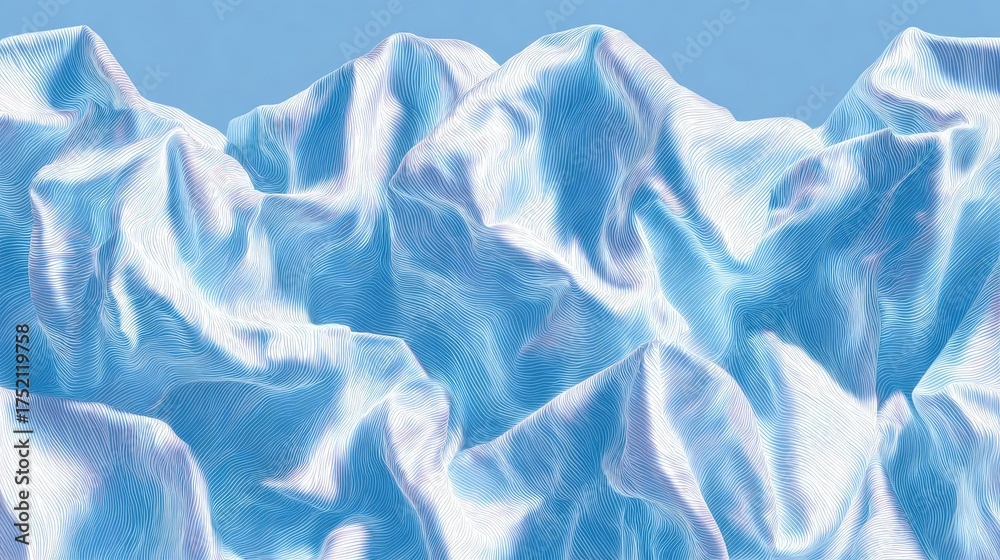 Fototapeta premium Digital illustration of a mountain range. the mountains are covered in a light blue fabric with wavy lines that create a wave-like pattern.