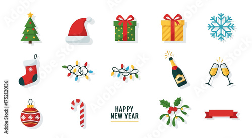 Holiday Icons Festive Christmas Ornaments, Gifts, and Santa Hat Emoji for Season's Greetings