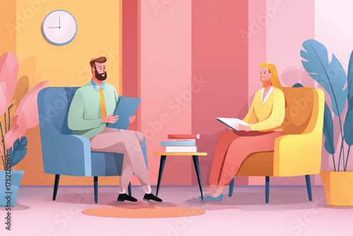Man and Woman in a Therapy Session Comfortable Meeting in a Well Lit Room