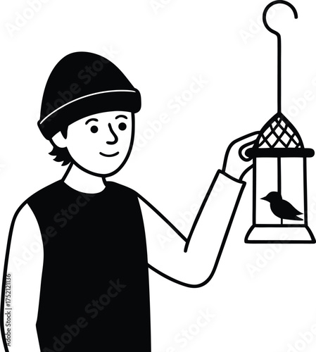 Silhouette of a young person wearing a beanie and long sleeved shirt isolated on white background