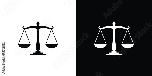 Contrasting Justice Scale Icon, Balance Symbol Against White and Black Backgrounds