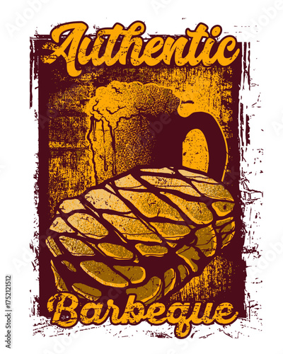 Authentic Barbeque Illustration With Beer Mug And Hops grill meat