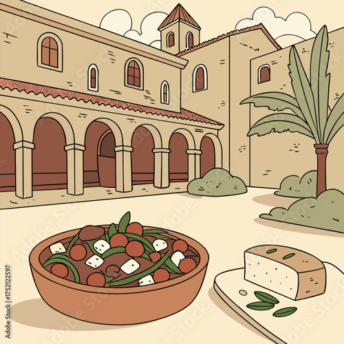 Adobe Illustrator Artwork: A traditional Greek salad, Horiatiki vector art