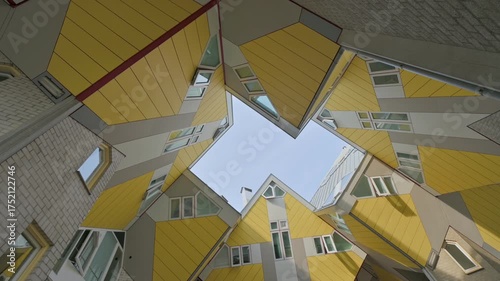 Vibrant Yellow Cube Houses in Rotterdam, a Modern Architectural Marvel and Tourist Attraction in the Netherlands