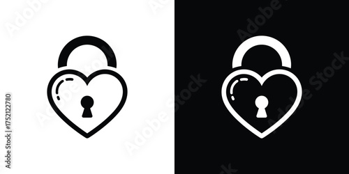 Heart Shaped Padlock Icon with White Keyhole, Lock Symbol on Split Background