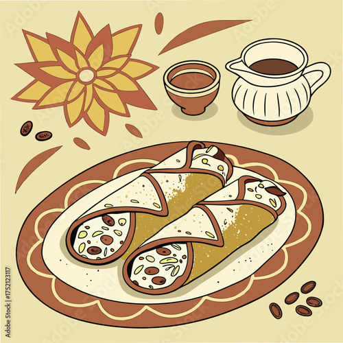 Adobe Illustrator Artwork: A vector illustration of a traditional cannolo Sicilian pastry