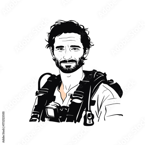 Marine Biologist. Marine Biologist simple black and white line art vector logo