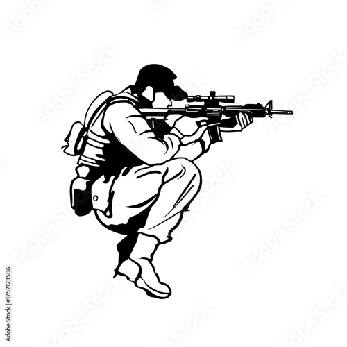 Soldier. Soldier simple black and white line art vector logo