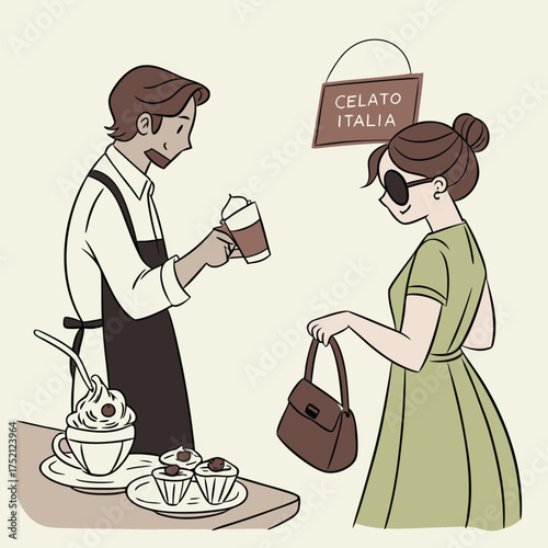 Adobe Illustrator Artwork: Celato is a frozen dessert of Italian origin that is similar to ice cream but with key differences
