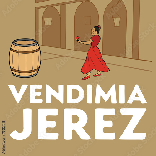 Adobe Illustrator Artwork: The Harvest Festival of Jerez de la Frontera, Andalusia, Spain