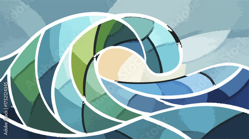 Abstract wave illustration colorful coastal scene decorative art