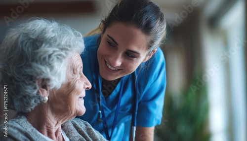Senior Woman Receiving Care From Female Nurse In Nursing Home Environment With Compassion And Professionalism. Caregiver Ensuring Senior'S Well-Being.