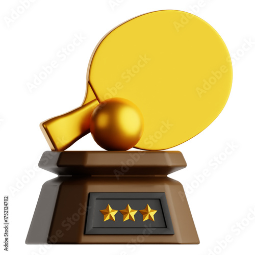 Golden Ping Pong Trophy Icon A 3D Rendered Illustration of Table Tennis Award, Symbolizing Victory, Achievement, and Sportsmanship