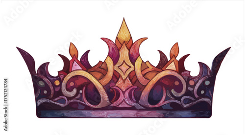 Elegant crown illustration with colorful design and artistic details isolated on black