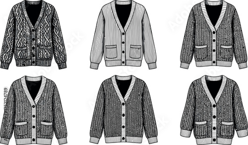 Vector art of collection of cardigan in black and white