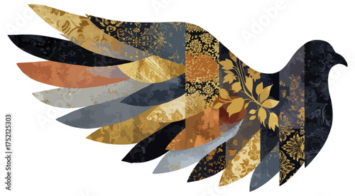 Decorative wing silhouette abstract floral pattern design isolated