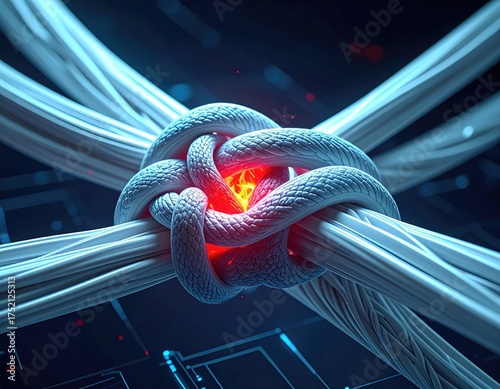 Intertwined Cable and Connection: A close-up captures a complex network of cables, interwoven to create a secure, dynamic connection.