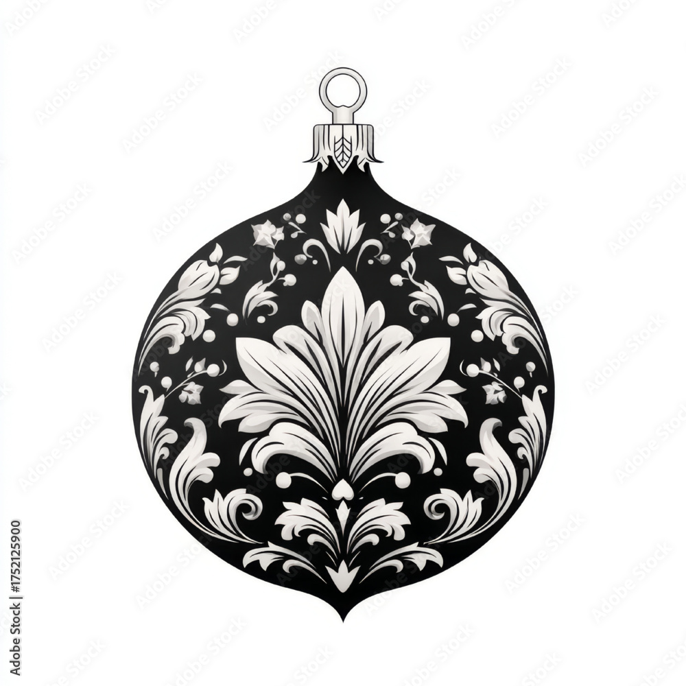 Fototapeta premium Ornate Christmas bauble, elegant black and white, festive holiday decoration