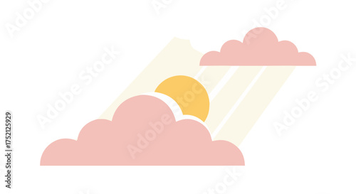 Abstract sun shining through pastel clouds with rays in soft colors  