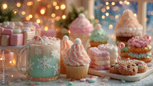 christmas cupcakes with candles, cozy Christmas dessert table filled with cookies