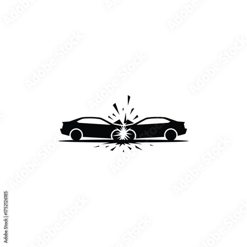 Two Cars Colliding Head On with Metal Fragments, Transparent Background Design