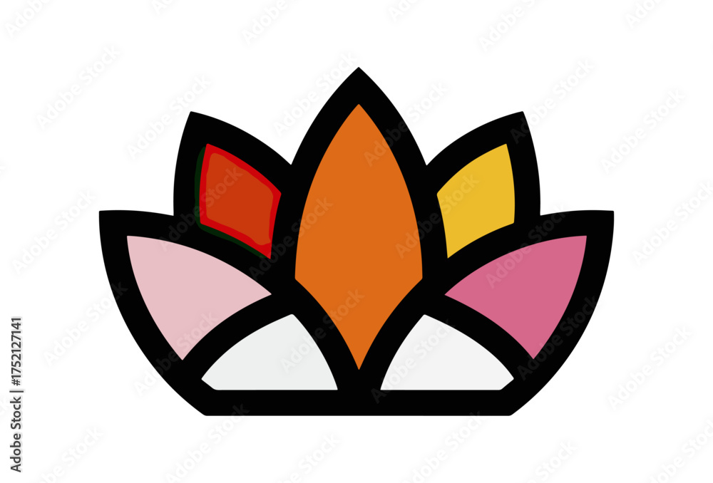 Fototapeta premium Abstract floral emblem on black background colorful geometric design