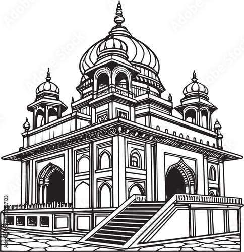 Detailed sketch of an ornate indian palace with a central dome