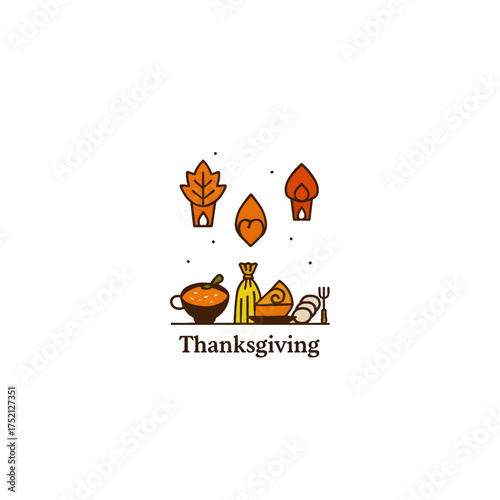 Thanksgiving Feast Icons with Autumn Leaves and Pumpkin Design